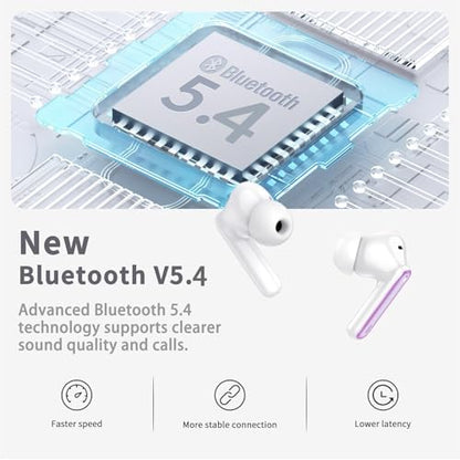 Wireless Earbuds, 2026 Bluetooth 5.4 Ear Buds in Ear with 4 ENC Noise Cancelling Mic, New Wireless Earphones HiFi Stereo Deep Bass 40H Playtime, In-Ear Bluetooth Earbuds LED Display IP7, Violet - color: Violet