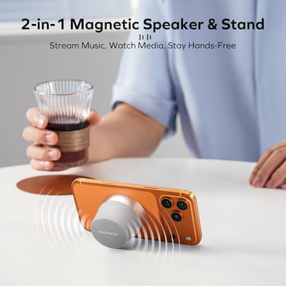 MOMAX Magnetic Portable Wireless Speaker, Enhanced Bass & Clear Sound | IPX6 Waterproof with Aluminum Alloy Design & 12H Playtime for Travel, Shower, Kitchen & More - color: Silver
