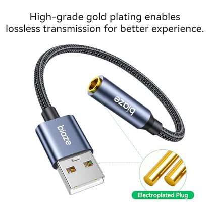 USB to 3.5mm Jack Audio Adapter, External Stereo Sound Card USB-A to Audio Jack Adapter with Auxiliary Stereo Converter, Compatible with Desktop, Laptop Mac, Linux and More! - color: Blue