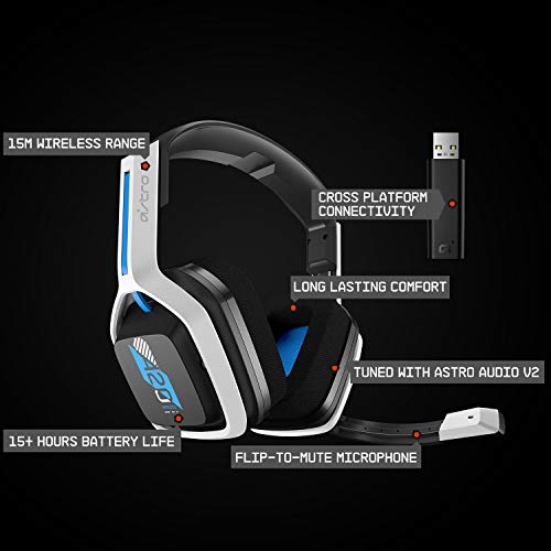 ASTRO Gaming Logitech G A20 Gen 2 Wireless Headset PlayStation - White/Blue | Compatible with PlayStation 5, PlayStation 4, PC, Mac - style: PS5, PS4, PC/Mac