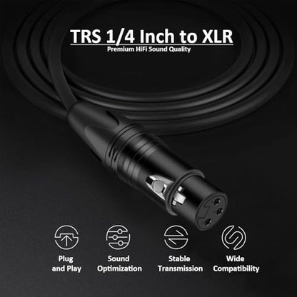 TRS 1/4 Inch 6.35mm/6.5mm to XLR Female Balanced Interconnect Audio Cable, 15FT 3Pin XLR to Quarter Inch Mic Cable for Microphone, Mixer, Guitar, AMP, Speakers - Black - color: Black, size: 15FT/4.5M