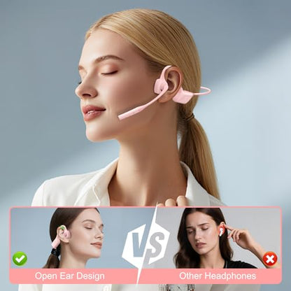 Open-Ear Headphones with Mic, Bluetooth Headphones,Truck Driver Headset | Wireless Bluetooth Headset with Noise Canceling Mic & Mute Button for Work Calls ，Sports, Drive and Meetings - color: PINK
