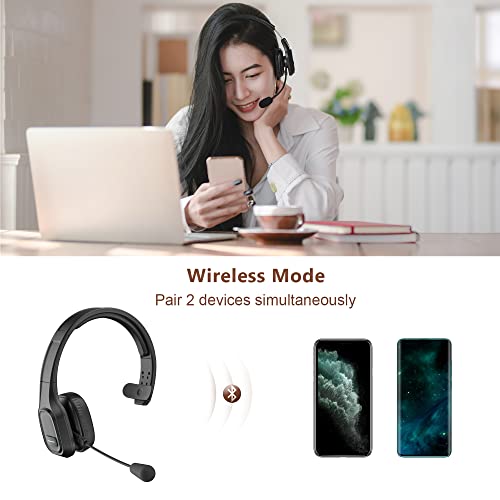 Trucker Bluetooth Headset V5.0, Wireless Headset with Noise Canceling&Mute Microphone for Cell Phones, On Ear Bluetooth Headphone for Computer, Zoom Meetings, Skype, Home Office - style: BH-M100