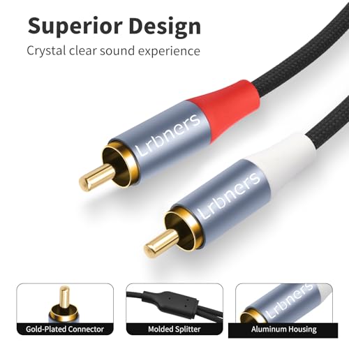 RCA 2 Male to 2 Male Audio Cable 6.6FT - Dual Shielded Gold-Plated RCA Interconnect Splitter Cable for Lossless Sound Quality, Home Theater & Turntables 2-Pack
