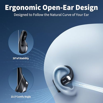 OHAYO Open Ear Headphones,Over Ear Earbuds with Ergonomic Earhook,Bluetooth Headphones 5.4 with Smart Digital Display,40H Playtime,IPX6 Waterproof,Touch Control Operate Fit Cycling,Running,Workout - color: Black