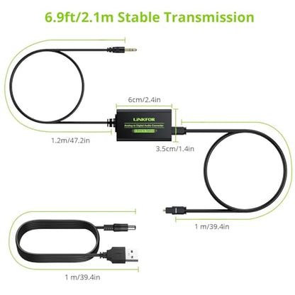LiNKFOR 3.5mm to SPDIF Converter Analog to Digital Audio Adapter for Enhanced Sound Toslink Optical Output 3.5mm to Optical with Optical Cable for Amplifiers & Soundbars - style: 3.5mm to SPDIF
