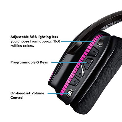 Logitech G933 Artemis Spectrum – Wireless RGB 7.1 Dolby and DTS Headphone Surround Sound Gaming Headset – PC, PS4, Xbox One, Switch, and Mobile Compatible – Advanced Audio Drivers – Black
