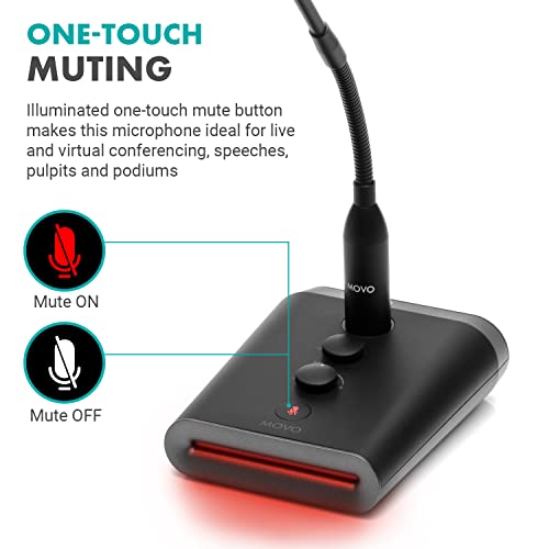 Movo GM-7 Professional 18-inch Gooseneck Microphone and USB Interface Base with RGB Lights, Gain, Mute - Podium Microphone with Stand for Streaming, Meetings, Lectures - USB Mic for Mac and PC
