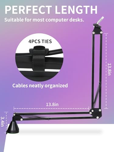 Low Profile Mic Boom Arm - YOUSHARES Boom Arm for Blue Yeti Fifine AM8 K688 QuadCast SoloCast AT2020, Adjustable Low Profile Microphone Arm for Podcast Streaming Gaming Studio