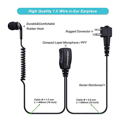 2-Pack Walkie Talkie Earpiece for Motorola 2-Pin 2.5mm/3.5mm Walkie Talkie Headset in-Ear with PTT Mic, Compatible with Motorola Two-Way Radios | Walkie Talkie Headset in-Ear with Mic, Walkie Talkie Earpiece with PTT