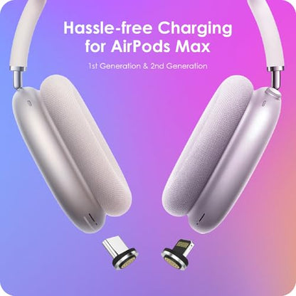 Headphone Charging Station for AirPods Max 1 & 2 - Magnetic Charger Dock with Lightning & USB-C Connectors, LED Indicator, Easy Drop-in Charging (Silver) - color: Silver