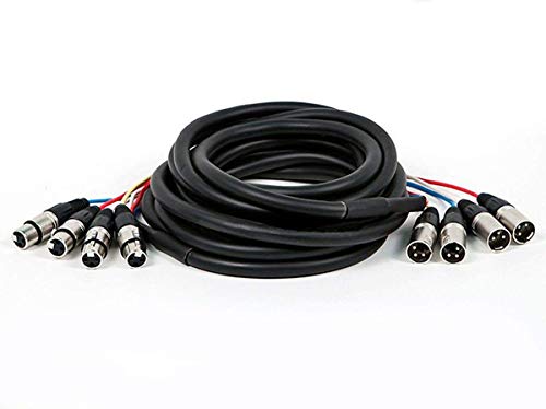 Monoprice 4-Channel XLR Male to XLR Female Snake Cable Cord - 3 Feet- Black/Silver with Metal Connector Housings Plastic and Rubber Cable Boots - size: 3 Feet