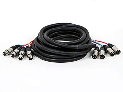 Monoprice 4-Channel XLR Male to XLR Female Snake Cable Cord - 3 Feet- Black/Silver with Metal Connector Housings Plastic and Rubber Cable Boots - size: 3 Feet