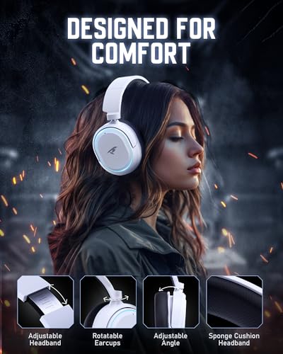 Wireless Gaming Headset, 7.1 Surround Sound, 2.4GHz USB Gaming Headphones with Bluetooth 5.4, 100H Battery, ENC Noise Canceling Mic, RGB Light, Wireless Headset for PC PS5 PS4 Mac Switch (Black-White) - color: Black-White