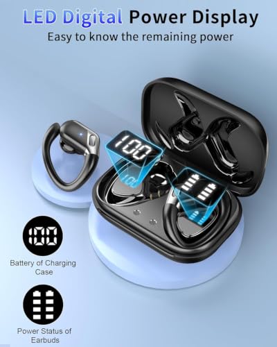 2026 Ear buds Wireless Earbuds, Bluetooth 5.4 headphones Sport 50 Hrs | Noise Cancelling Running Headphones, Over Ear Earbuds with Ear Hooks, Bluetooth Earphones with IP7 Waterproof for Android/iOS - color: Dark Black