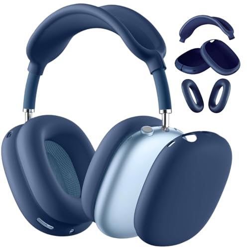 3-in-1 Silicone Case Cover for AirPods Max 2/AirPods Max Headphones, Apple AirPod Max Accessory Protective Cover, Headband/Ear Cups/Ear Pad Covers, Anti-Scratch and Sweatproof (All Blue) - color: All blue