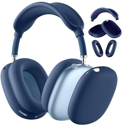 3-in-1 Silicone Case Cover for AirPods Max 2/AirPods Max Headphones, Apple AirPod Max Accessory Protective Cover, Headband/Ear Cups/Ear Pad Covers, Anti-Scratch and Sweatproof (All Blue) - color: All blue