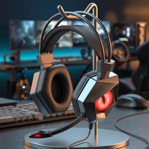 Wired Gaming Headset with 7.1 Surround Sound,Noise Cancelling Over-Ear Headphones with Mic,RGB Light,Lightweight Soft Memory Earmuffs for PC/PS4/PS5（Red） - color: Red