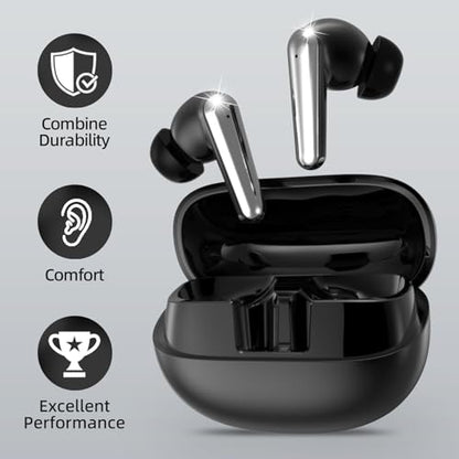 Wireless Earbuds 2 Pack, ANC in-Ear Bluetooth Headphones, Big Bass Durable, Lightweight Design for Noisy Factories, Gym, and Travel, 60 Hour Long Playtime (Glossy Black) - color: Glossy Black