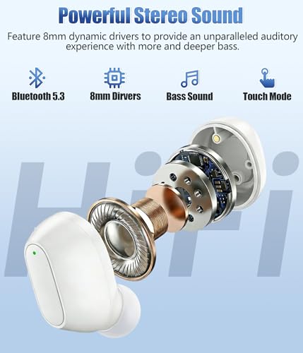 Wireless Earbuds, Bluetooth 5.3 Headphones with Semi-Transparent Case, 30H Playback LED Power Display, IP54 Waterproof in-Ear Ear buds Built in Mics, Clear Calls Earphones for Sports Workout, White - color: White