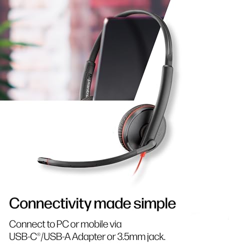 Poly Blackwire 3225 Wired Headset (Plantronics) - Noise-Canceling Mic – Stereo Design - Connect to PC/Mac/Mobile via USB-C, USB-A, or 3.5mm - Works w/Teams, Zoom - Amazon Exclusive - style: 2023 Version (USB-C & USB-A)