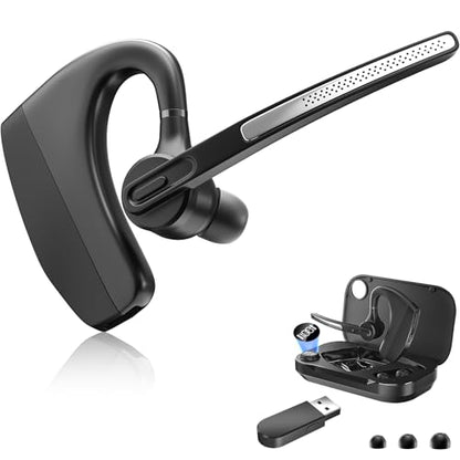 Herloreen Bluetooth Headset with Mic, USB Dongle & Charging Case for Work | Wireless Earpiece for PC Laptop, 48H Talk Time, Noise Canceling Mic, , for Remote Work, Call Center, Trucker, Business - style: Headset + Charge Case + USB Dongle-HLK30