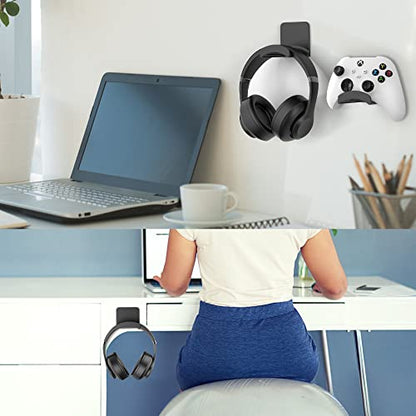 Headphone Hook for Desk, Headset & Controller Holder, Black 2 Pcs | Space-saving headphone hanger and wall mount alternative, durable ABS with non-slip pad, supports up to 1 kg - color: Black-2Pack
