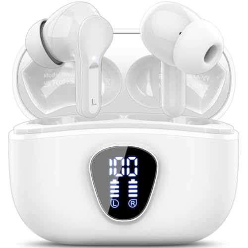 Wireless Earbuds, Bluetooth 5.4 Headphones HiFi Stereo, Bluetooth Earbuds | With ENC Noise Cancelling Mic, IP7 Waterproof in Ear Earphones, 48H, LED Display Ear buds for Pad Phones Workout Sports,White - color: White
