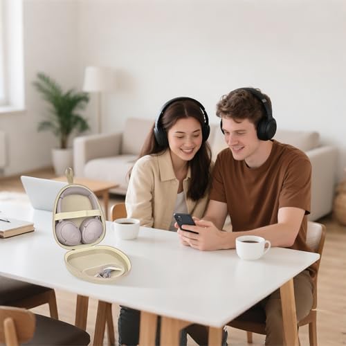 GWCASE Hard Shell Headphone Case with Secure Strap and Cable Pocket, Beige | 7.87 x 6.8 x 0.9" Interior, Shock-Resistant EVA for Commuters, Students and Travelers, Fits Most Foldable Over-Ear Headphone - color: Beige