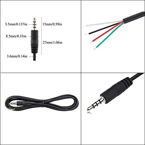 5Pcs 3.5mm Male Plug to Bare Wire Open End TRRS 4 Pole Stereo 1/8" 3.5mm Plug Connector Cable Replacement for Headphone Headset Earphone Microphone Audio Cable Repair 4.9ft