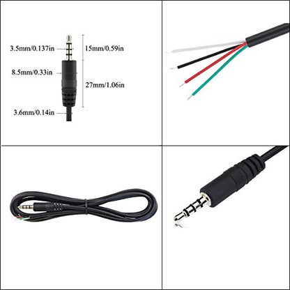 5Pcs 3.5mm Male Plug to Bare Wire Open End TRRS 4 Pole Stereo 1/8" 3.5mm Plug Connector Cable Replacement for Headphone Headset Earphone Microphone Audio Cable Repair 4.9ft