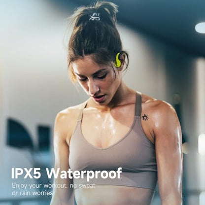 LOBKIN Bone Conduction Headphones Bluetooth 5.4, Open Ear Headset with Mic | 10H Playtime, IPX5 Sweat Resistant Sports Earbuds for Running Cycling Hiking, Yellow - color: Yellow