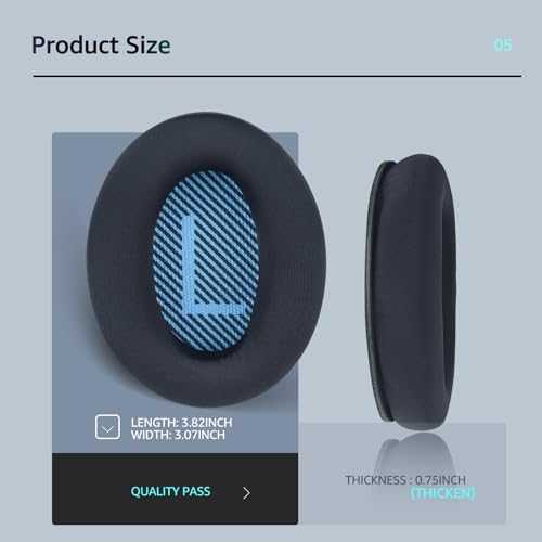 Fabric Comfort Replacement Ear Pads for Bose QuietComfort 35 / QC35 II – Fits QC45 QC25 QC15 QC2 AE2 AE2i AE2w SoundLink & SoundTrue (S3 Style) - color: N8 Black & Blue
