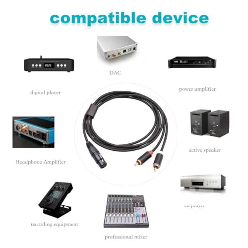 6 FT Female XLR to Dual RCA Y Splitter Patch Cable,Unbalanced XLR Female to 2 RCA/Phono Plug Stereo Audio Interconnect Duplicator Lead Y-Cable Adapter - size: 6.6 FT