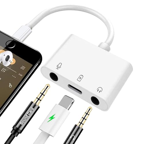 iPhone Microphone Adapter for Live-Streaming, Microphone & 3.5mm Headphone Adapter for iPhone/iPad, Audio & MIC Splitter with Charging Port Compatible for iPhone 14 13 12 11 X