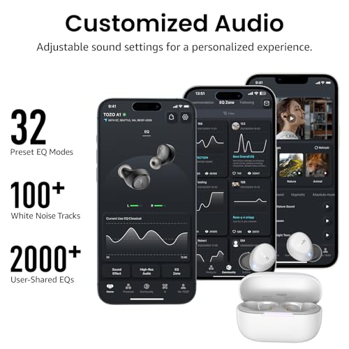 TOZO A1 Wireless Earbuds Bluetooth 5.3 Light Weight in Ear Headphones | IPX5 Waterproof, 2 Mics for AI Calls, Immersive Premium Sound Bass Ear buds with Charging Case, 32 Presets EQ via TOZO App - color: Matte White