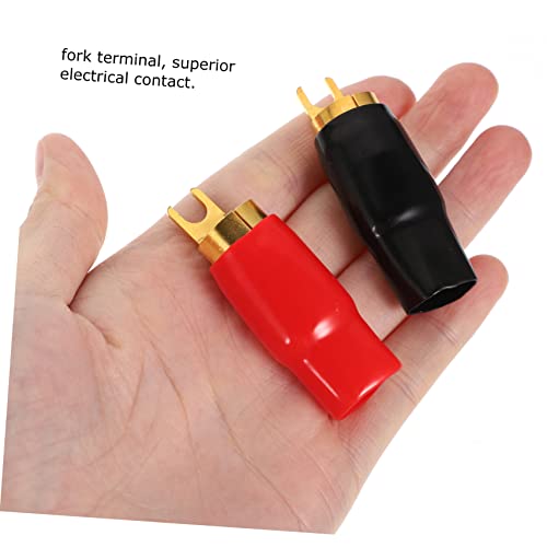 PartyKindom 0 Gauge Spade Terminal Crimp Connectors Plated Audio Terminal Adapters for Speaker Wire Cable Crimp Barrier Spades for 0 Gauge Wire Terminals Includes Red and Black Boots
