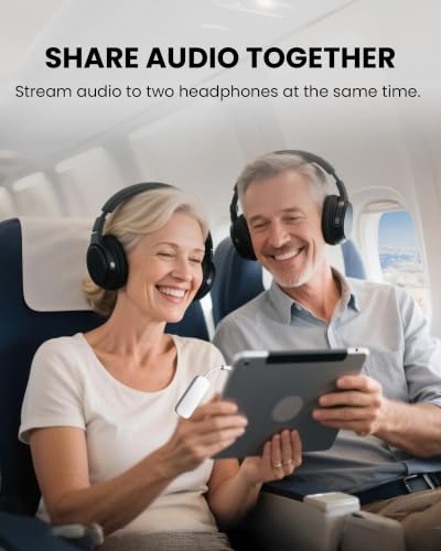 Avantree Relay - Airplane Bluetooth Adapter for 2 AirPods or Headphones | Qualcomm aptX Adaptive, 25H Battery, Firmware Upgrades, Volume Controls, 3.5mm AUX Audio Transmitter for Flight Travel & Gym - color: 2-White