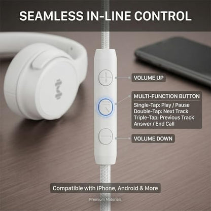 Wired Over-Ear Headphones, Mic, 3.5mm, USB-C Adapter, White | Over-ear comfort with inline mic, volume control, 3.5mm jack, and USB-C adapter for phones, laptops, PCs, and tablets. - color: White