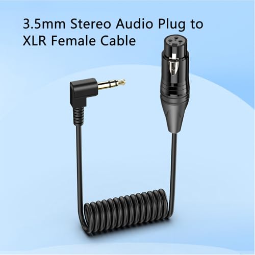 Seadream XLR to 3.5mm Balanced Cable Coiled;XLR 3 Pin Female to Locking 3.5mm 1/8" TRS Right Angle Cord;Male to Female XLR to 1/8 Inch Right Angle Cable