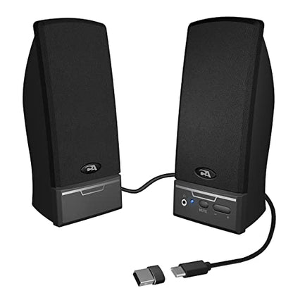 Cyber Acoustics CA-2014USB 2.0 USB Speakers with Dual-Port Compatibility | Great for PC, Mac and Chromebook, Volume and Mute Control, Headphone Jack