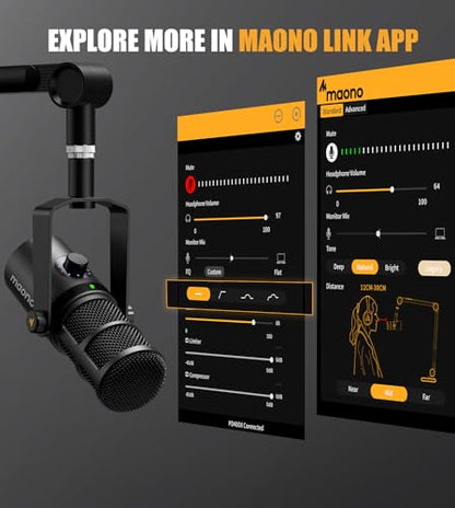MAONO Dynamic Microphone with Headphones, USB/XLR Podcast PC Mic for Broadcast, Recording, Streaming, Gaming, Studio, PD400X, BA37, MH601