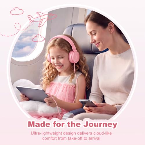 AILIHEN I35 Kids Headphones for School with Mic, 93dB Volume Limited, Pink | Wired On Ear Headphones for Kids Girls, Foldable Lightweight Headphone for Classroom Learning & Entertainment Travel Computer - color: Candy Pink