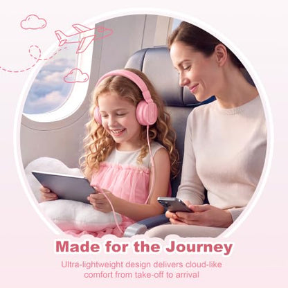 AILIHEN I35 Kids Headphones for School with Mic, 93dB Volume Limited, Pink | Wired On Ear Headphones for Kids Girls, Foldable Lightweight Headphone for Classroom Learning & Entertainment Travel Computer - color: Candy Pink