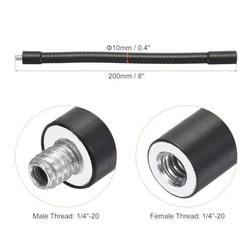 PATIKIL 8" Gooseneck, 1/4"-20 Female to Male Thread Metal Universal Hose Flexible Arm Gooseneck Tube Extension Holder for Action Camera, Phone, Microphone, Black - size: 8 Inch