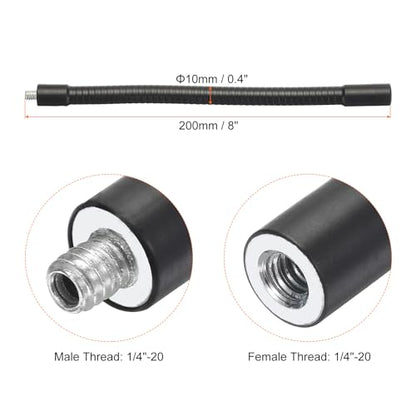 PATIKIL 8" Gooseneck, 1/4"-20 Female to Male Thread Metal Universal Hose Flexible Arm Gooseneck Tube Extension Holder for Action Camera, Phone, Microphone, Black - size: 8 Inch