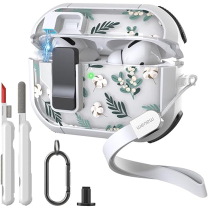 WENEW Case for AirPods Pro & Pro 2 Case Cover Secure Lock Automatic Snap Switch Clip Cleaner Kit Lanyard Women Stylish Leaf Full Body Hard Shell Front LED Visible (Green Leaves, AirPods Pro & Pro 2) - color: Green Leaves, size: AirPods Pro & Pro 2