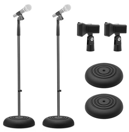 Pyle Universal Microphone Stand - Handheld Mic Compatible, Heavy Compact Base, Lightweight & Compact Design, 2.8 to 5 Ft Height Adjustable Clamp, Pivot Angle Clip, Home/Studio Use (Pair) - size: Pack of 2