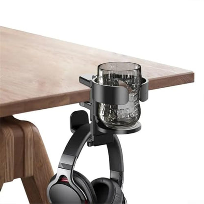 Under Desk Organizer Cup Holder and Headphone Hanger 2 in 1 Adjustable Clamp for a Cleaner Workspace (White) - color: White