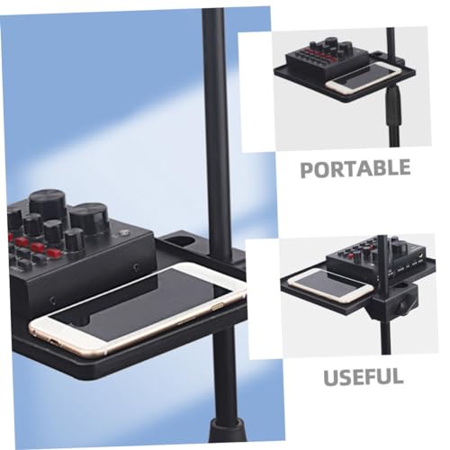 Microphone Stand Tray for Streaming Dual Clamp On Rack Heavy Duty Mic Stand Accessories Phone Holder Suitable for Karaoke and Outdoor Events